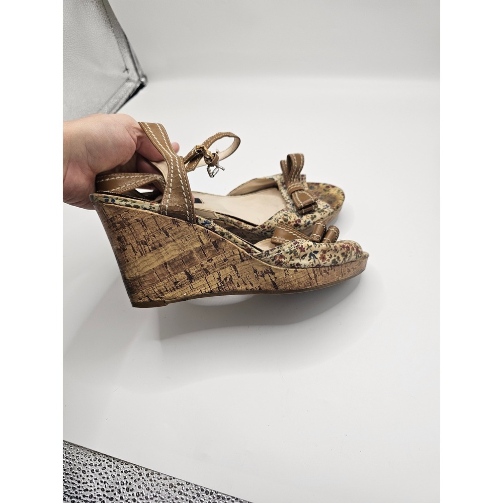 Mossimo Womens Tan Fabric Ankle Tie Cork Wedge Sandals Beige Bohemian Size 7.5